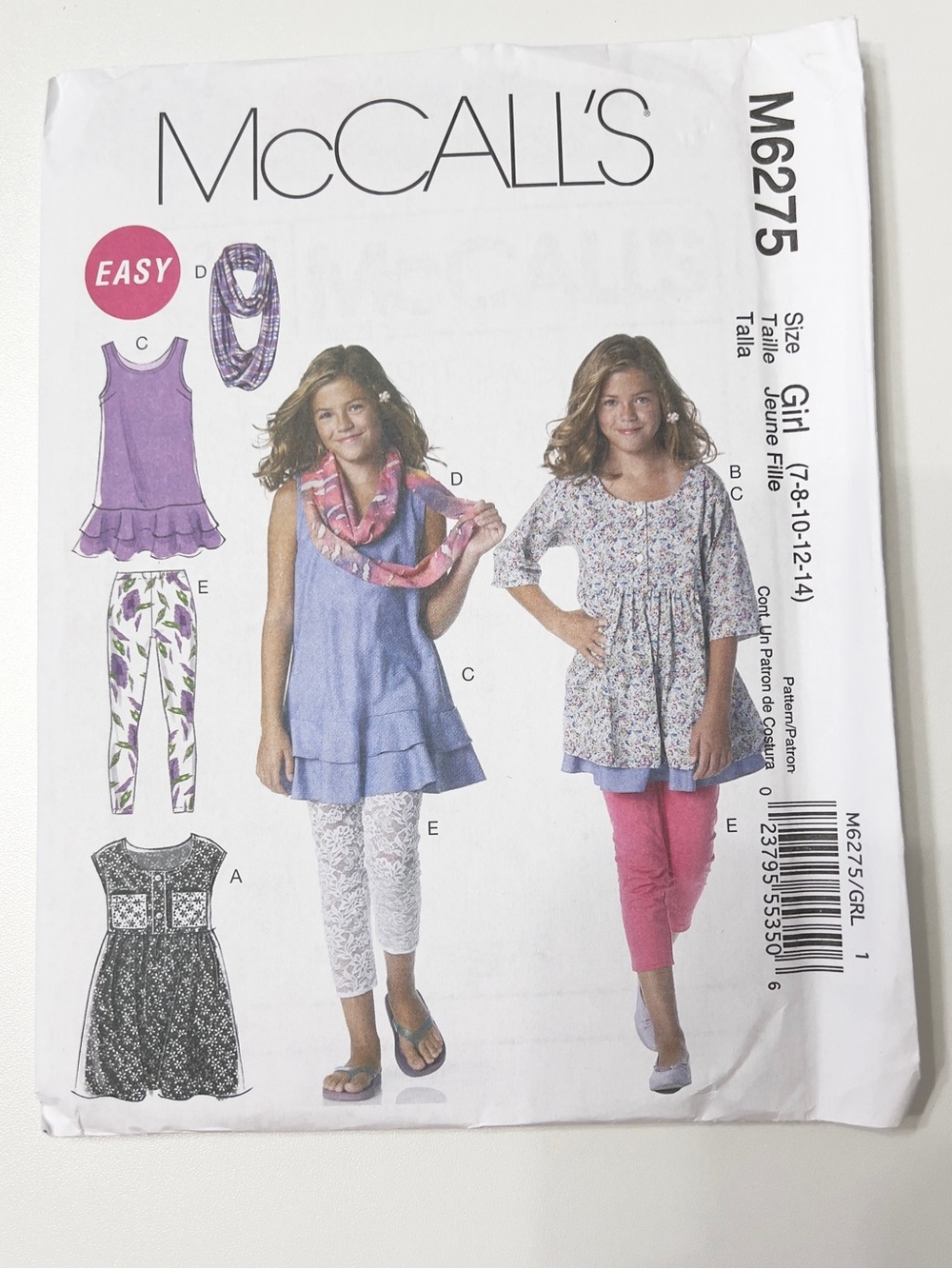 McCall’s M6275 Girls Sewing Pattern Size 7-14 Dress Tunic Leggings UNCUT